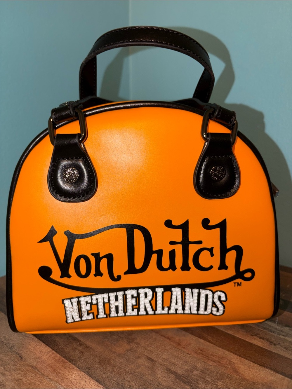 Von Dutch Netherlands Bowling Bag Orange with Black Trim NWT